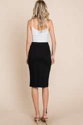 Chic Elastic Waist Pencil Skirt with Slit - Stretch Polyester Blend
